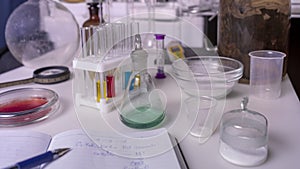 Workplace of a laboratory assistant working with analyzes of food additives.