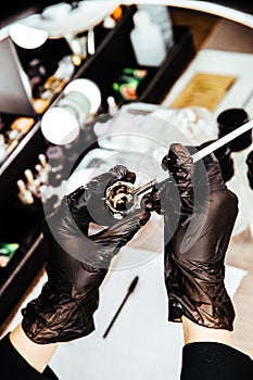 Workplace of a master of eyebrow and make-up artist.