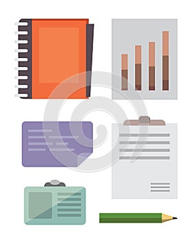 Workplace with mobile devices and documents. Office personal and Business Icons vector set. work table with gadget