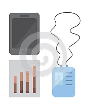 Workplace with mobile devices and documents. Office personal and Business Icons vector set. work table with gadget