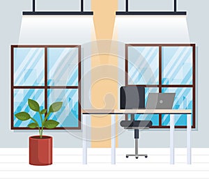 Workplace office scene icon