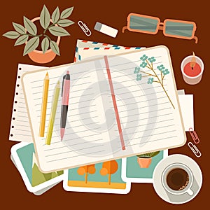 Workplace with a personal diary. Personal planning and organization