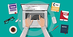 Workplace of programmer or coder.