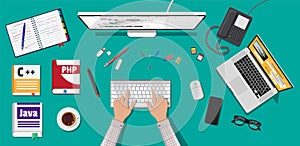 Workplace of programmer or coder.