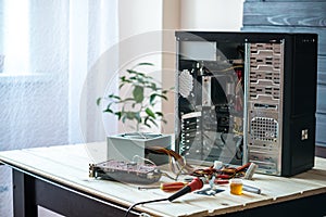 The workplace of the repairman of computers in the office