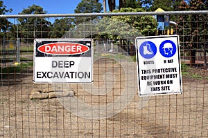 Workplace safety sign boards at construction site