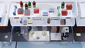 Workplace in scientific research lab Top view 3D