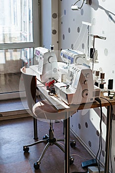 Workplace of seamstress at home