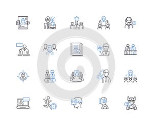Workplace searching line icons collection. Employment, Job hunt, Recruiting, Careers, Job market, Nerking, Job fairs
