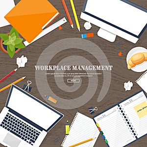 Workplace with table and computer