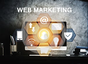 Workplace with web marketing screen