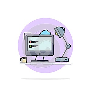 workplace, workstation, office, lamp, computer Flat Color Icon Vector