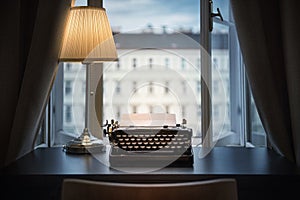 Workplace of a writer, journalist, creator. An old typewriter an