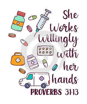 She Works Willingly With Her Hands Pharmacy Shirt Design