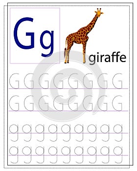 A worksheet for children with the letter G to learn the English alphabet
