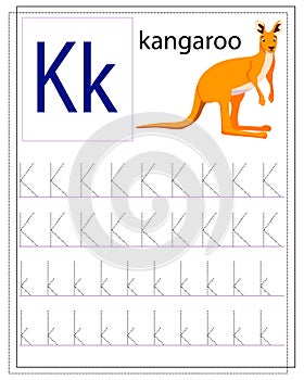 A worksheet for children with the letter K to learn the English alphabet