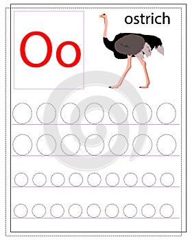 A worksheet for children with the letter O to learn the English alphabet