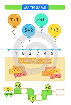 Worksheet. Counting Game. Learning mathematics, tasks for addition kindergarten and preschool children.