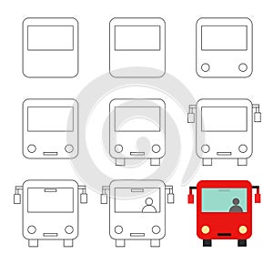 Worksheet easy guide to drawing cartoon autobus. Simple step-by-step drawing tutorial for kids