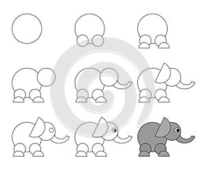 Worksheet easy guide to drawing cartoon elephant. Simple step-by-step drawing tutorial for kids