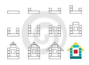 Worksheet easy guide to drawing cartoon house. Simple step-by-step drawing tutorial for kids