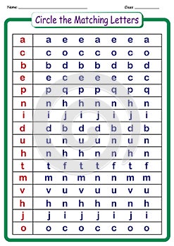 worksheet for kids, circle the letters that match the first letter in each row, educational activities