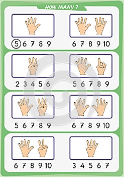 Worksheet for kindergarten kids, Count the number of objects, Learn the numbers 1, 2, 3, 4, 5, 6, 7 8 9 10