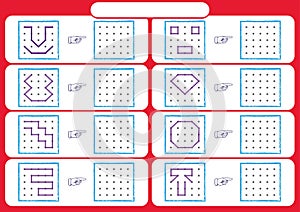 Worksheet for preschool kids, Dot to dot copy practice, copy the shapes, Visual perception activities,