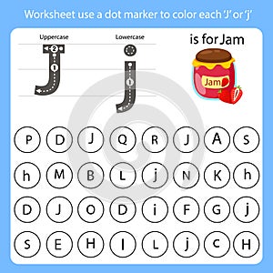 Worksheet use a dot marker to color each J