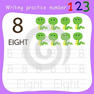 Worksheet Writing practice number eight animal