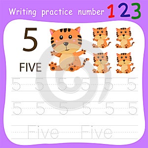 Worksheet Writing practice number five animal