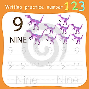 Worksheet Writing practice number nine