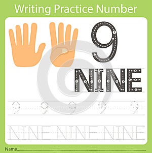 Worksheet Writing practice number nine