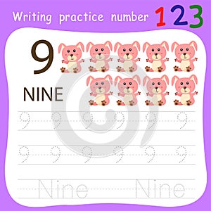 Worksheet Writing practice number nine animal