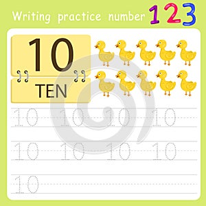 Worksheet Writing practice number ten