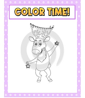 Worksheets template with color time! text raindeer outline