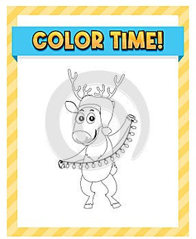 Worksheets template with color time! text and raindeer outline