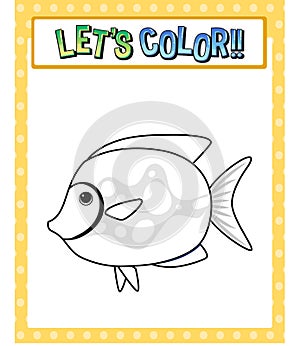 Worksheets template with letâ€™s color!! text and fish outline