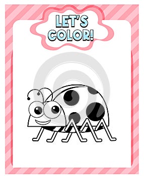 Worksheets template with letâ€™s color!! text and ladybug outline