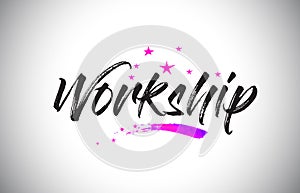 Workship Handwritten Word Font with Vibrant Violet Purple Stars and Confetti Vector photo