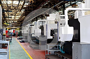 Workshop of a automotive factory with automatic CNC turning machines.