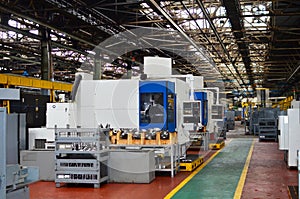 Workshop of a automotive factory with automatic CNC turning machines.