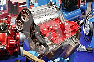 Workshop with car engine