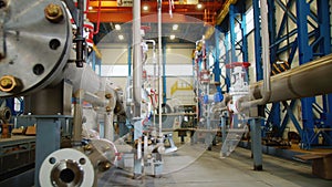 Workshop with complicated pipeline system at refinery plant