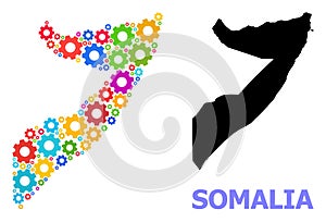 Workshop Composition Map of Somalia with Colorful Cogs