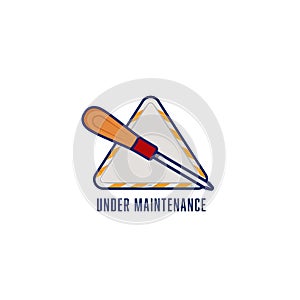 Workshop garage logo icon symbol sign with screwdriver, under maintenance logo icon with screwdriver fixer illustration