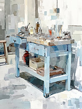 Workshop Table Filled With Tools and Materials in a Bright Space During Daylight