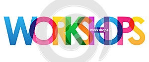 WORKSHOPS colorful overlapping letters banner