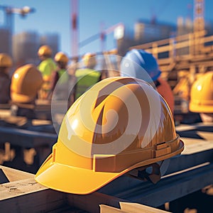 Worksite protection Safety helmet highlighted on a construction zone