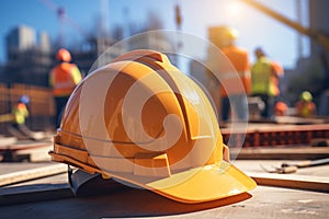 Worksite protection Safety helmet highlighted on a construction zone